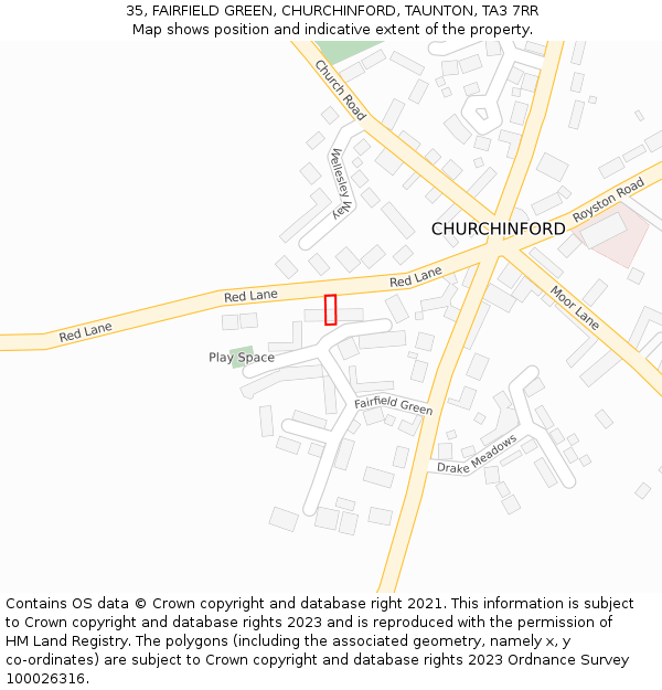 35, FAIRFIELD GREEN, CHURCHINFORD, TAUNTON, TA3 7RR: Location map and indicative extent of plot