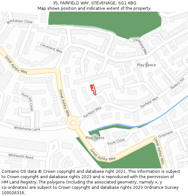 35, FAIRFIELD WAY, STEVENAGE, SG1 6BG: Location map and indicative extent of plot
