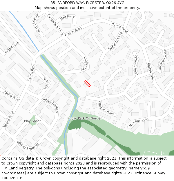 35, FAIRFORD WAY, BICESTER, OX26 4YG: Location map and indicative extent of plot