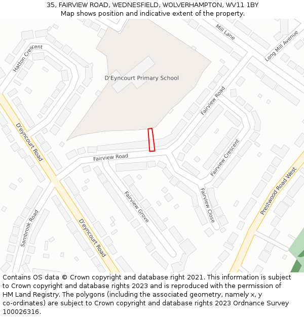 35, FAIRVIEW ROAD, WEDNESFIELD, WOLVERHAMPTON, WV11 1BY: Location map and indicative extent of plot