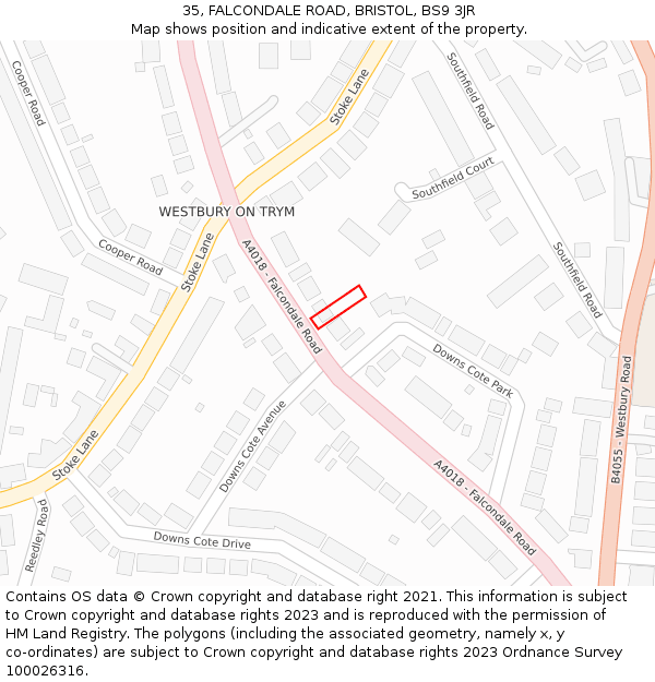 35, FALCONDALE ROAD, BRISTOL, BS9 3JR: Location map and indicative extent of plot