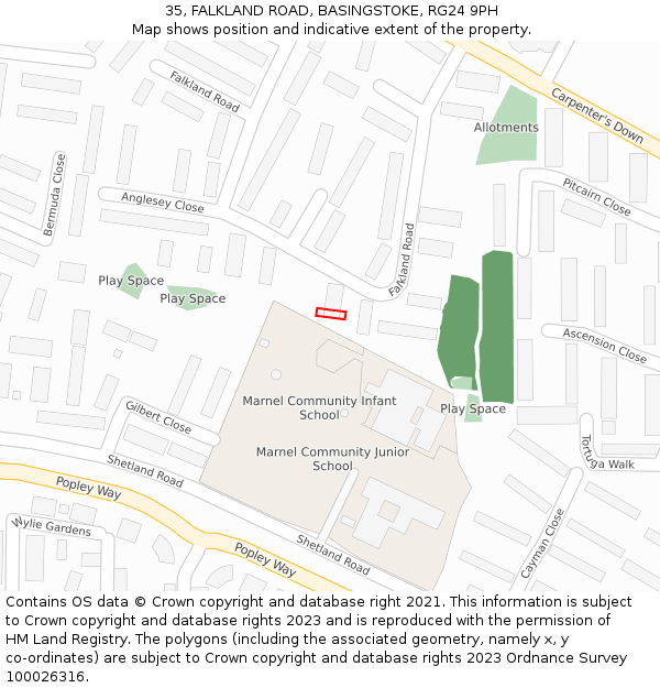 35, FALKLAND ROAD, BASINGSTOKE, RG24 9PH: Location map and indicative extent of plot