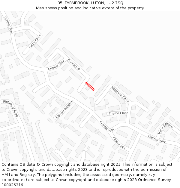 35, FARMBROOK, LUTON, LU2 7SQ: Location map and indicative extent of plot