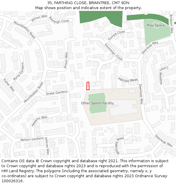 35, FARTHING CLOSE, BRAINTREE, CM7 9DN: Location map and indicative extent of plot