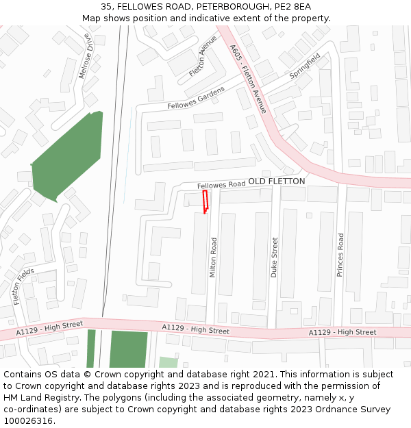 35, FELLOWES ROAD, PETERBOROUGH, PE2 8EA: Location map and indicative extent of plot