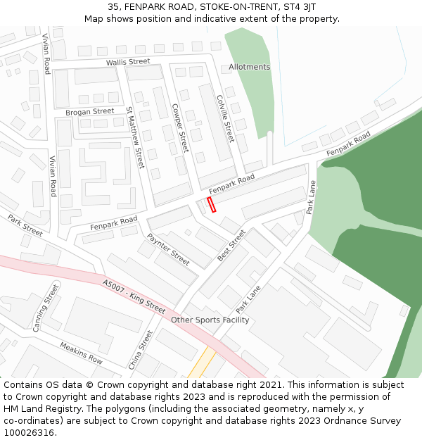 35, FENPARK ROAD, STOKE-ON-TRENT, ST4 3JT: Location map and indicative extent of plot