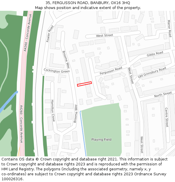 35, FERGUSSON ROAD, BANBURY, OX16 3HQ: Location map and indicative extent of plot