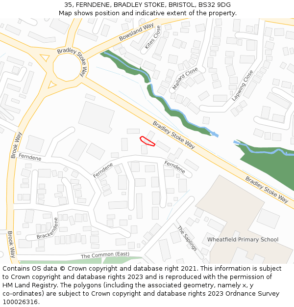 35, FERNDENE, BRADLEY STOKE, BRISTOL, BS32 9DG: Location map and indicative extent of plot