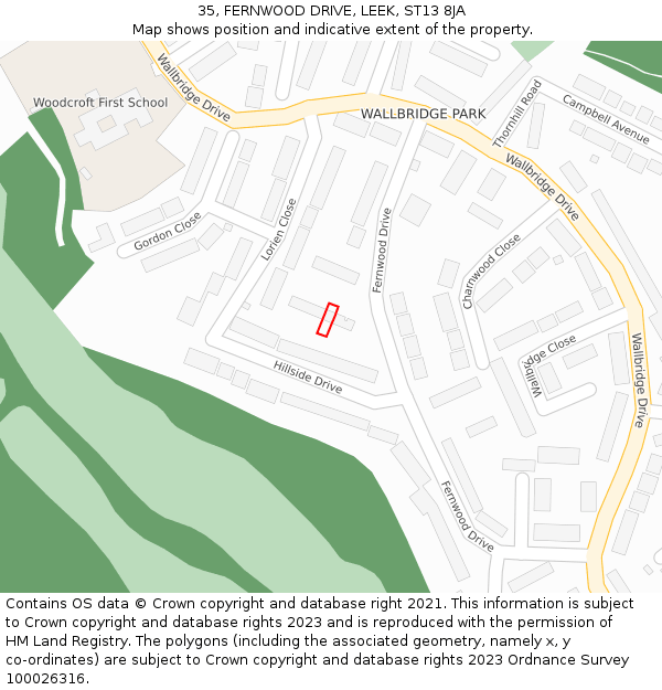 35, FERNWOOD DRIVE, LEEK, ST13 8JA: Location map and indicative extent of plot