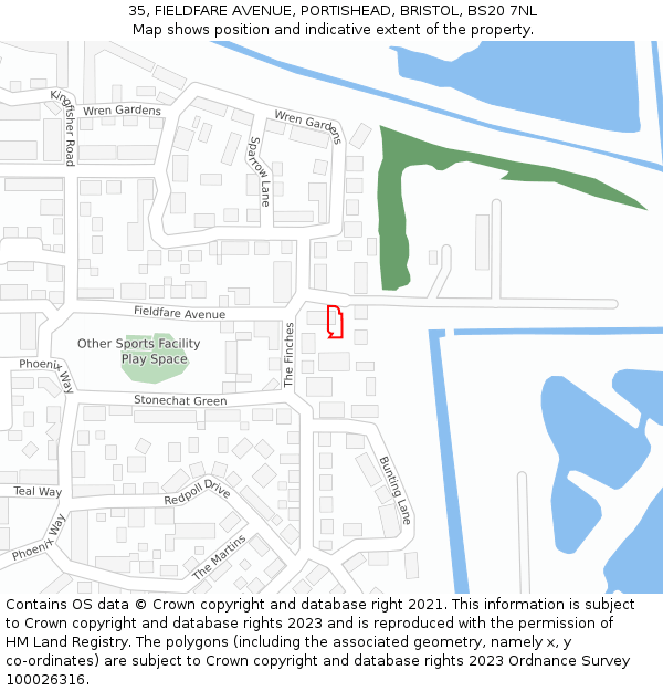 35, FIELDFARE AVENUE, PORTISHEAD, BRISTOL, BS20 7NL: Location map and indicative extent of plot