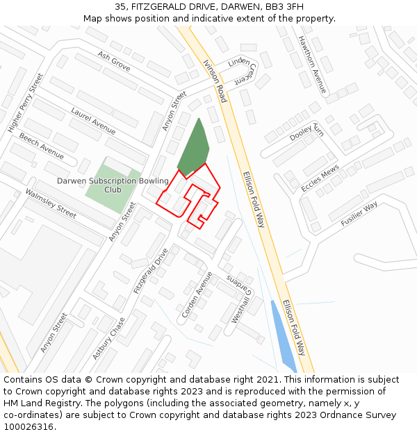 35, FITZGERALD DRIVE, DARWEN, BB3 3FH: Location map and indicative extent of plot