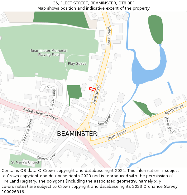 35, FLEET STREET, BEAMINSTER, DT8 3EF: Location map and indicative extent of plot