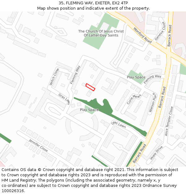 35, FLEMING WAY, EXETER, EX2 4TP: Location map and indicative extent of plot