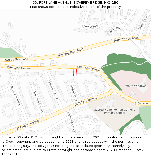 35, FORE LANE AVENUE, SOWERBY BRIDGE, HX6 1BQ: Location map and indicative extent of plot