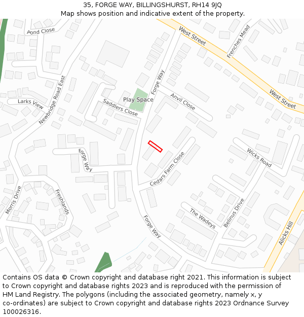 35, FORGE WAY, BILLINGSHURST, RH14 9JQ: Location map and indicative extent of plot