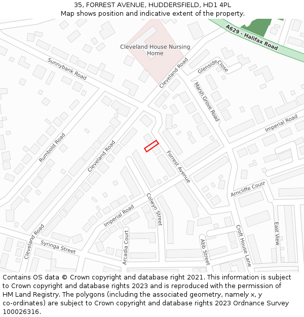 35, FORREST AVENUE, HUDDERSFIELD, HD1 4PL: Location map and indicative extent of plot