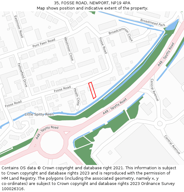 35, FOSSE ROAD, NEWPORT, NP19 4PA: Location map and indicative extent of plot