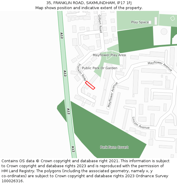 35, FRANKLIN ROAD, SAXMUNDHAM, IP17 1FJ: Location map and indicative extent of plot