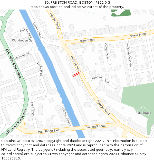 35, FREISTON ROAD, BOSTON, PE21 0JG: Location map and indicative extent of plot