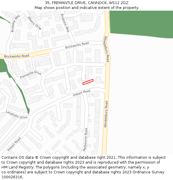 35, FREMANTLE DRIVE, CANNOCK, WS12 2GZ: Location map and indicative extent of plot