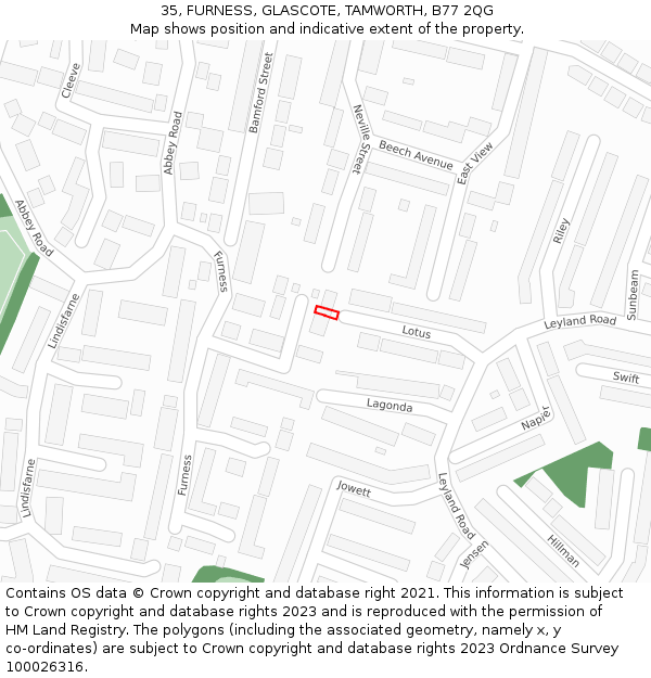 35, FURNESS, GLASCOTE, TAMWORTH, B77 2QG: Location map and indicative extent of plot