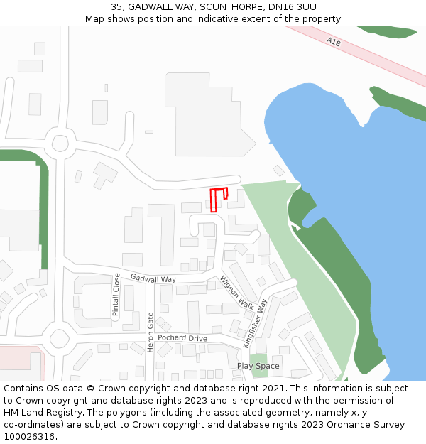 35, GADWALL WAY, SCUNTHORPE, DN16 3UU: Location map and indicative extent of plot
