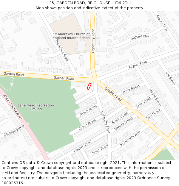 35, GARDEN ROAD, BRIGHOUSE, HD6 2DH: Location map and indicative extent of plot