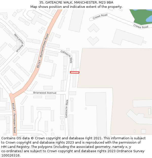 35, GATEACRE WALK, MANCHESTER, M23 9BA: Location map and indicative extent of plot