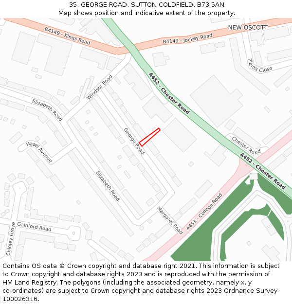 35, GEORGE ROAD, SUTTON COLDFIELD, B73 5AN: Location map and indicative extent of plot