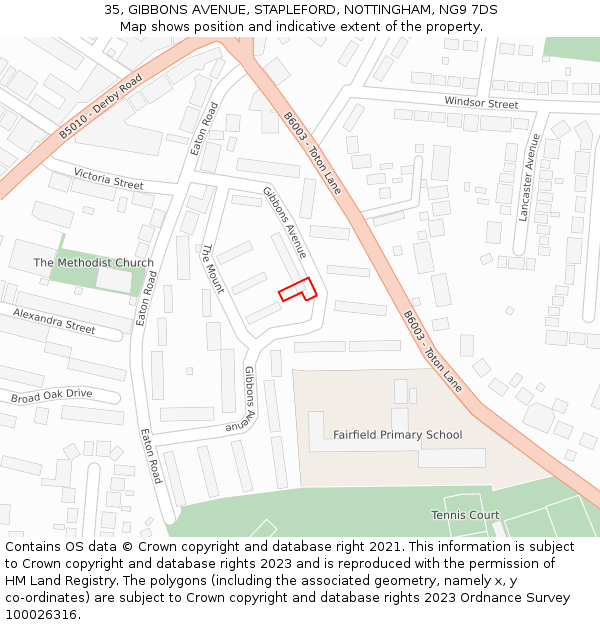 35, GIBBONS AVENUE, STAPLEFORD, NOTTINGHAM, NG9 7DS: Location map and indicative extent of plot