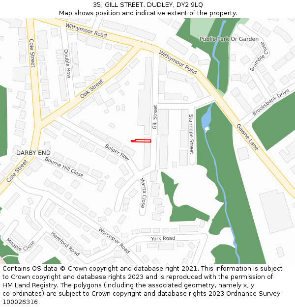 35, GILL STREET, DUDLEY, DY2 9LQ: Location map and indicative extent of plot