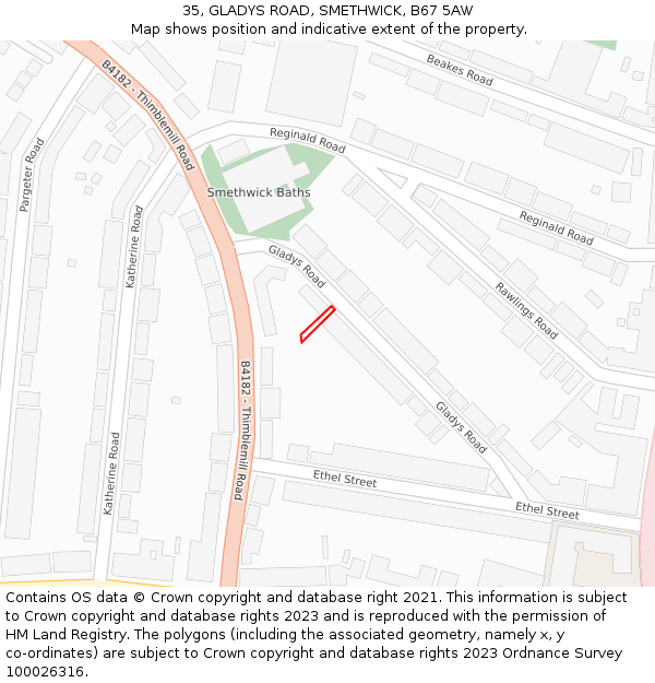 35, GLADYS ROAD, SMETHWICK, B67 5AW: Location map and indicative extent of plot