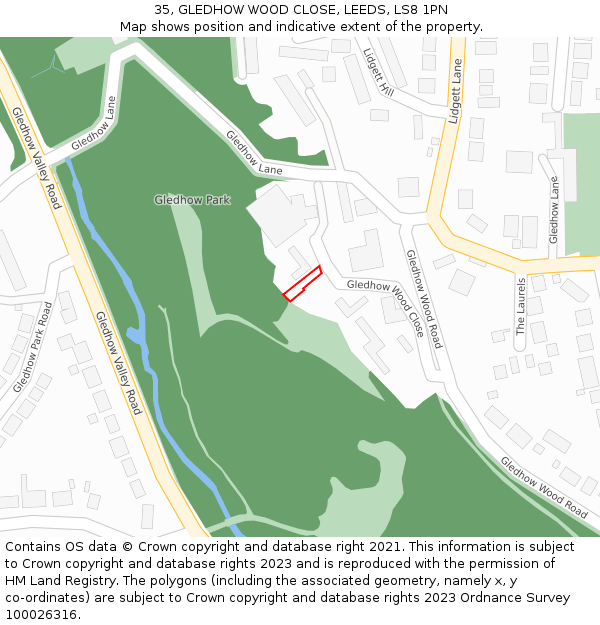 35, GLEDHOW WOOD CLOSE, LEEDS, LS8 1PN: Location map and indicative extent of plot