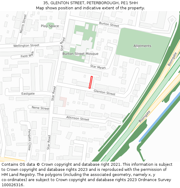 35, GLENTON STREET, PETERBOROUGH, PE1 5HH: Location map and indicative extent of plot