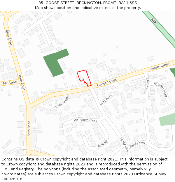 35, GOOSE STREET, BECKINGTON, FROME, BA11 6SS: Location map and indicative extent of plot