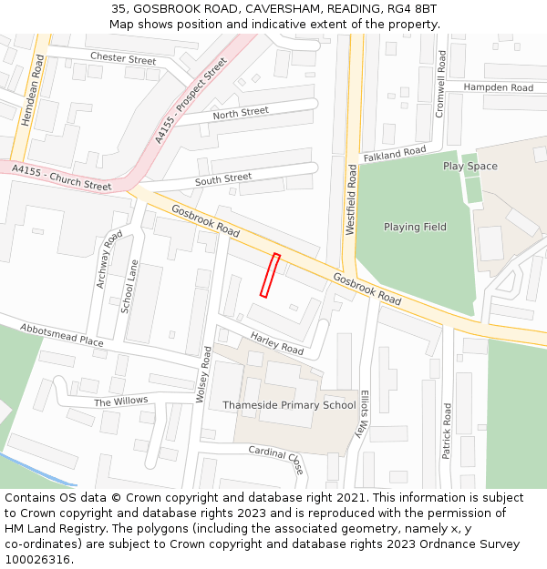 35, GOSBROOK ROAD, CAVERSHAM, READING, RG4 8BT: Location map and indicative extent of plot