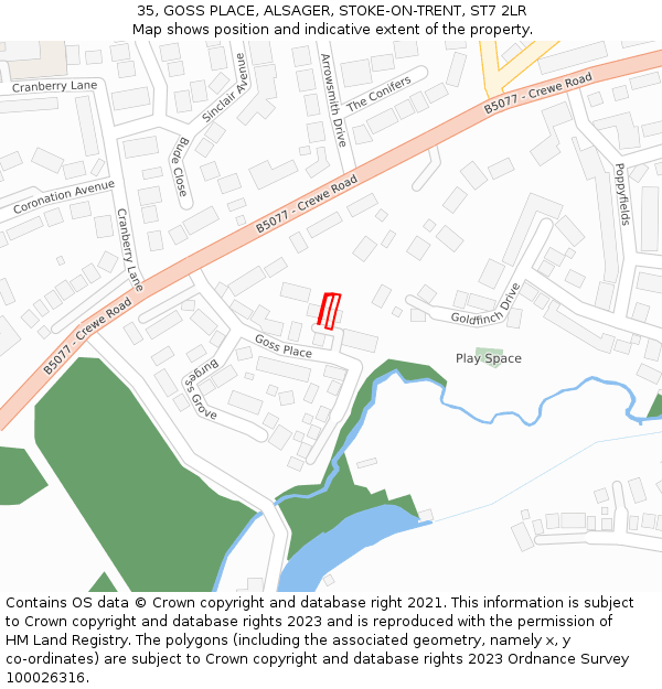 35, GOSS PLACE, ALSAGER, STOKE-ON-TRENT, ST7 2LR: Location map and indicative extent of plot