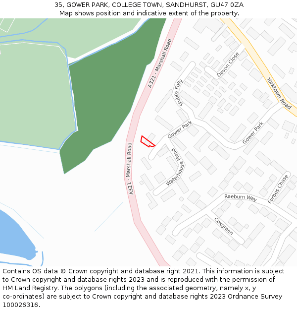 35, GOWER PARK, COLLEGE TOWN, SANDHURST, GU47 0ZA: Location map and indicative extent of plot