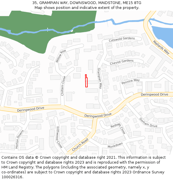 35, GRAMPIAN WAY, DOWNSWOOD, MAIDSTONE, ME15 8TG: Location map and indicative extent of plot