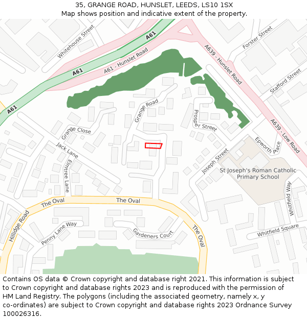 35, GRANGE ROAD, HUNSLET, LEEDS, LS10 1SX: Location map and indicative extent of plot