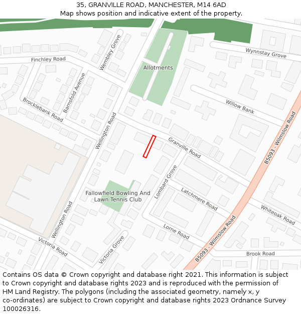 35, GRANVILLE ROAD, MANCHESTER, M14 6AD: Location map and indicative extent of plot
