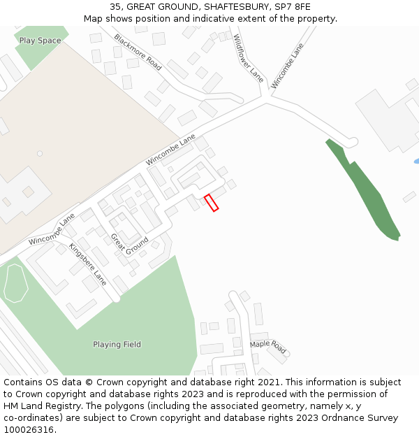 35, GREAT GROUND, SHAFTESBURY, SP7 8FE: Location map and indicative extent of plot