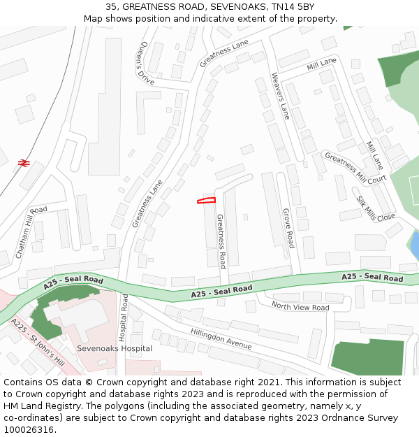 35, GREATNESS ROAD, SEVENOAKS, TN14 5BY: Location map and indicative extent of plot
