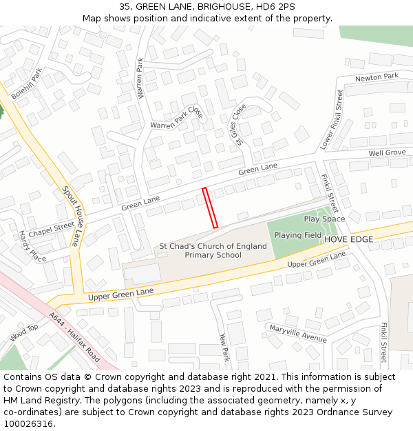 35, GREEN LANE, BRIGHOUSE, HD6 2PS: Location map and indicative extent of plot
