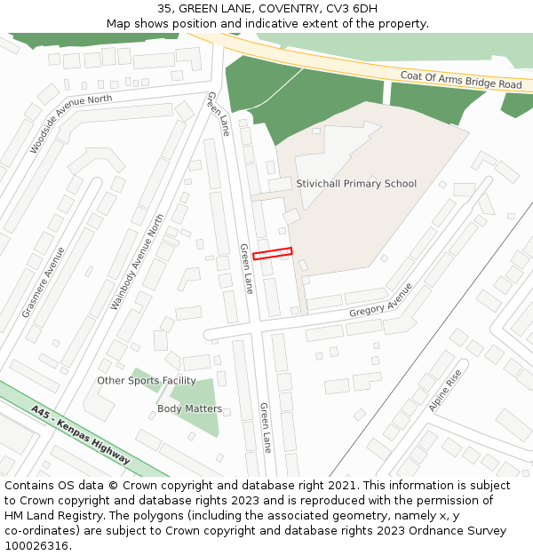 35, GREEN LANE, COVENTRY, CV3 6DH: Location map and indicative extent of plot