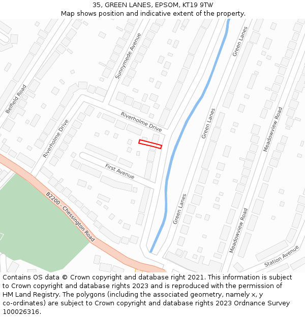 35, GREEN LANES, EPSOM, KT19 9TW: Location map and indicative extent of plot