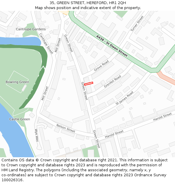35, GREEN STREET, HEREFORD, HR1 2QH: Location map and indicative extent of plot