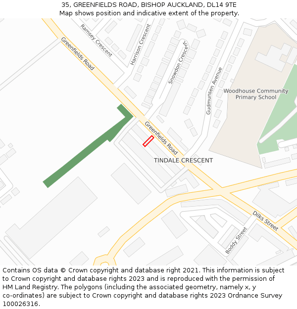 35, GREENFIELDS ROAD, BISHOP AUCKLAND, DL14 9TE: Location map and indicative extent of plot