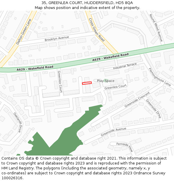 35, GREENLEA COURT, HUDDERSFIELD, HD5 8QA: Location map and indicative extent of plot