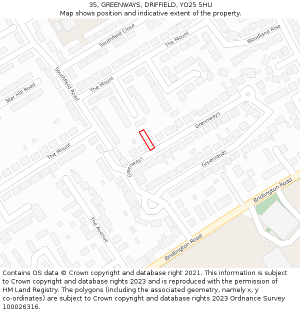 35, GREENWAYS, DRIFFIELD, YO25 5HU: Location map and indicative extent of plot